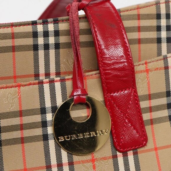 BURBERRY Nova Check Tote Bag Canvas Beige Red Auth - Picture 7 of 15